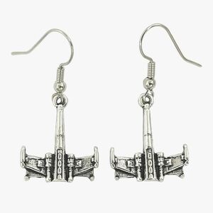 Silver Star Wars Spaceship X Wing Fighter Dangle Earrings